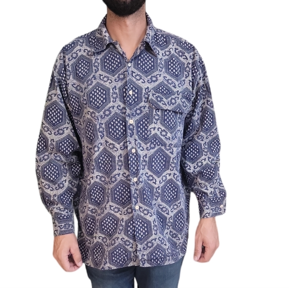Vintage Salty Dog Gant 80s Mens Geometric‎ Print Button Up Size Large
